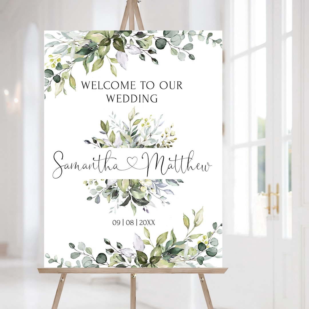 Greenery Welcome Sign Template, Printable Wedding Welcome Poster ...