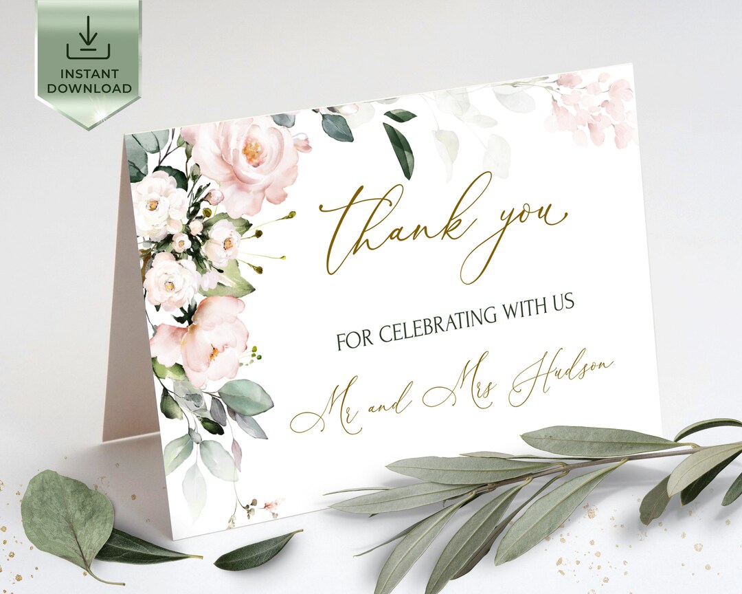 Soft Pink Thank You Card Template | Printable Blush Pink Thank You ...