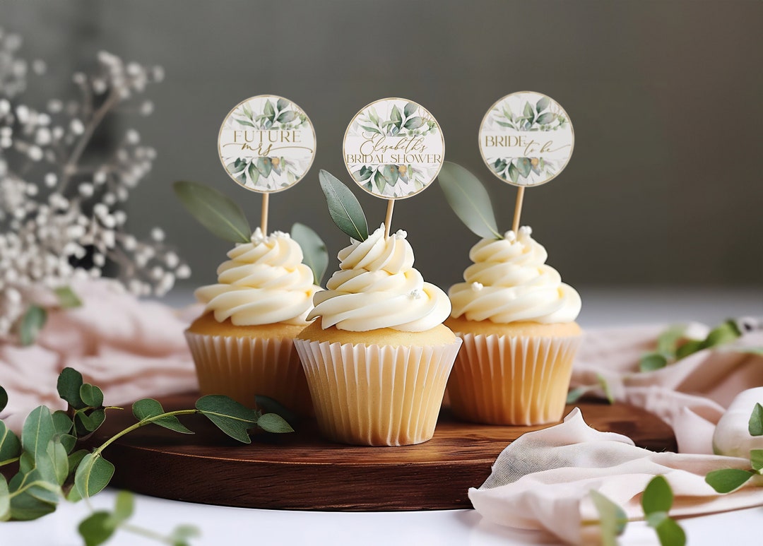 Bridal Shower Cupcake Toppers Sage Green Template Party Printable ...