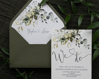 Eucalyptus Printed Wedding Invitation | Greenery Wedding Invitation with Envelope | Green Wedding Invitation | Green Wedding invitation