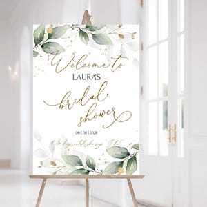 Bridal Shower Welcome Sign Template, Printable Sage Green Bridal Shower Sign, Editable Eucalyptus Bridal Shower Welcome Poster GRACE | LE220