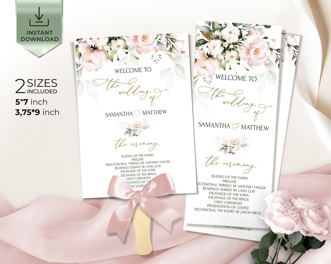 ROSE Wedding Program Template Soft Pink Flowers Printable - Etsy