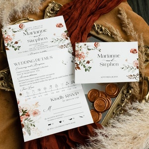 faire-part de mariage imprimé bordeaux Faire-part de mariage en accordéon bohème Faire-part de mariage bohème en terre cuite Enveloppe de mariage marron image 4