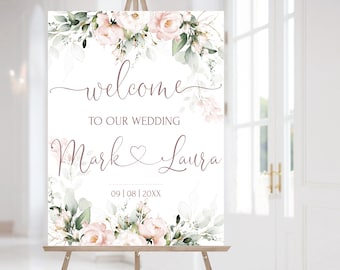 Blush Pink Wedding Welcome Sign | Soft Pink Editable Welcome  Poster | Floral Printable Wedding Welcome Board | Editable Template | ROSE