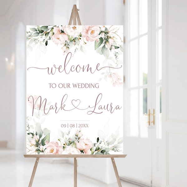 Blush Pink Wedding Welcome Sign | Soft Pink Editable Welcome  Poster | Floral Printable Wedding Welcome Board | Editable Template | ROSE