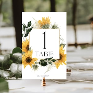 de Numéros de table TOURNESOL | imprimable numéros de table de mariage rustique | Numéros de table modifiables pour le mariage