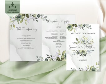 Eukalyptus Hochzeitsprogramm Vorlage: Faltbares Faltheft (LE170)