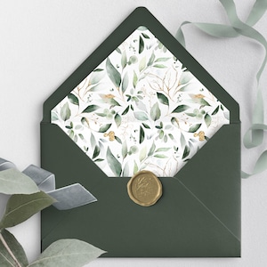 Green Envelope Liner Template | Printable Greenery Liner for Envelope | Modern Wedding Liner | Gold Eucalyptus Liner | GRACE