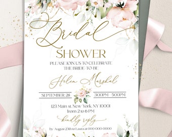 Pink Bridal Shower Invitation | Printable Bridal Shower Invite |  Pink Floral Bridal Shower | Editable Bridal Shower Template | ROSIE