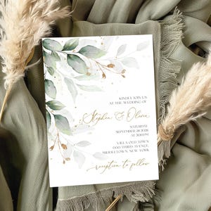 Sage Green Wedding Invitation, Greenery Gold Invite, Sage Eucalyptus Wedding invite, Printable Invitation, Editable Template GRACE | LE220