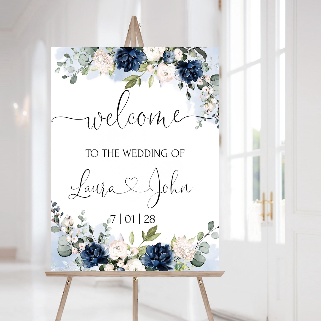 Plantilla de letrero de bienvenida azul marino, póster de bienvenida de ...