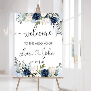 Navy Blue Welcome Sign Template, Royal Blue Printable Wedding Welcome Poster, Editable Navy Blue Custome Welcome Board | OTTO LE300