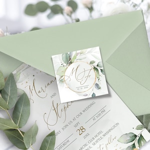 Customizable Initial Tag Template with Eucalyptus and Greenery - Perfect for Wedding Envelopes in Sage Green | DIY | GRACE | LE200