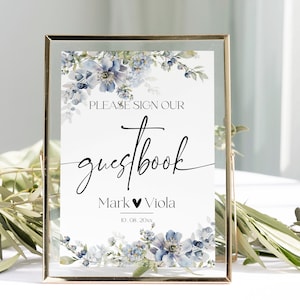 DUSTY BLUE GuestBook Sing Template | Dusty Blue Wedding Signage, Please Sign Our Guest book Sign, Soft Blue Sign Our Guest Book SKY | LE100