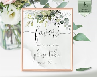 Greenery Favors Sign Template, Printable Greenery Favors Sign Download, Editable Eucalyptus Favors Sign, Please take one HEAER | LE170