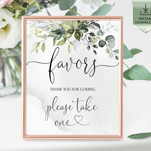 Greenery Favors Sign Template, Printable Greenery Favors Sign Download, Editable Eucalyptus Favors Sign, Please take one HEAER | LE170