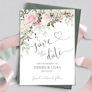 Rose Bloom Save the Date Vorlage, druckbare Rosa Save the Date Einladung, bearbeitbare Blush Pink Roses Save the Date Card Download, Tea ROSE