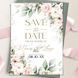 Blush Pink Floral Save the Date | Soft Pink Save the Date | Helles Rosa Save our Date | Bearbeitbare Vorlage | Modern | ROSIE LE350