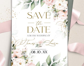 Blush Pink Floral Save the Date: Editable Template ROSIE LE350
