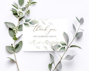 Eucalyptus Thank You Card Template: Sage Green Wedding DIY (Printable, Editable GRACE LE220)