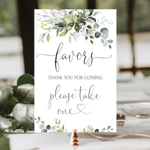 Favors Wedding Sign Printable Green Gender Neutral Baby Shower Gift Table Sign Eucalyptus Sign HEART | LE170