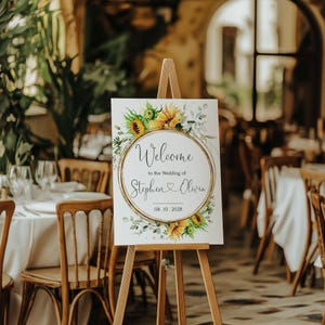 Welcome Sign Wedding Template Sunflowers Rustic Printable Welcome Poster Board Editable