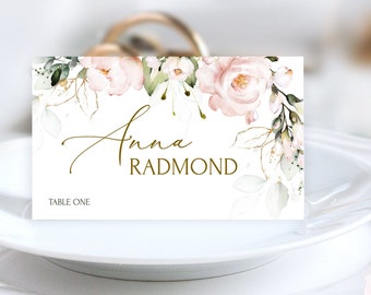 Wedding Place card Template, Floral Editable Wedding Table card Download, Printable Name Cards, Flat Tent Folded Table cards|  ROSIE