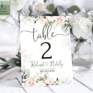 ROSE Table Numbers Template, Printable Blus Pink Wedding Table Numbers ...