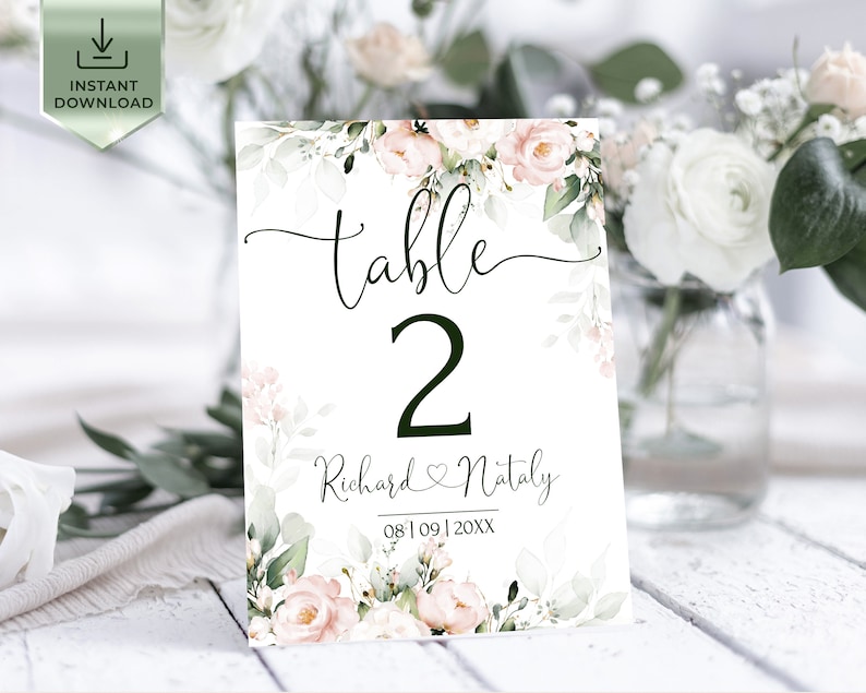 ROSE Table Numbers Template Printable Blus Pink Wedding - Etsy