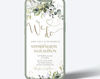 Greenery Gold Wedding Electronic Invitation: Eucalyptus Smartphone Invite (LE170)