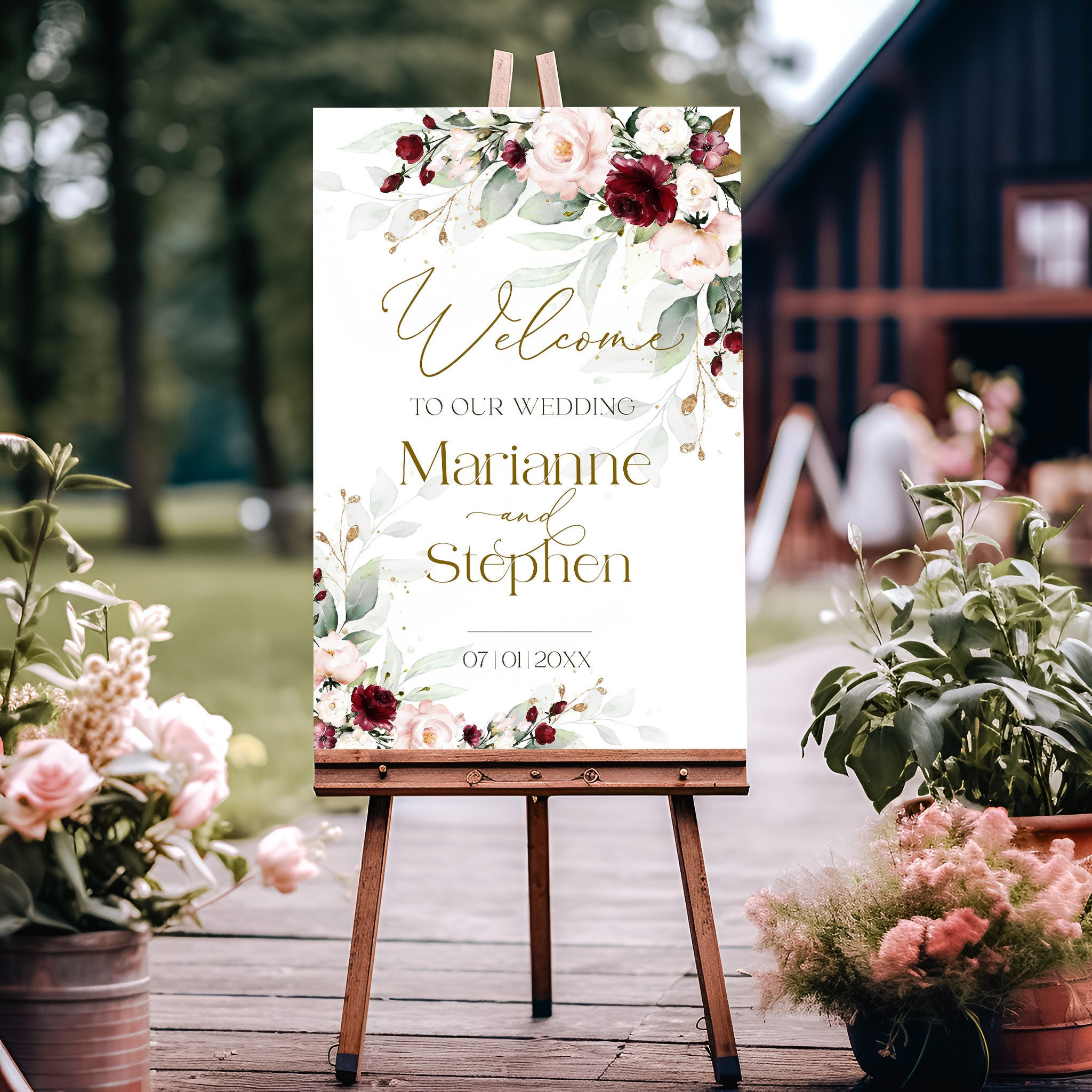 Burgundy Wedding Welcome Sign Template, Editable BLush Pink Welcome Poster Printable Wedding Welcome Plan Marsala Welcome Board ARLETH LE440