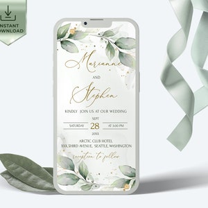 Greenery Wedding Digital Invitation Template | Eucalyptus Wedding Text Sms Invite | Editable Wedding Electronic Invitation | GRACE