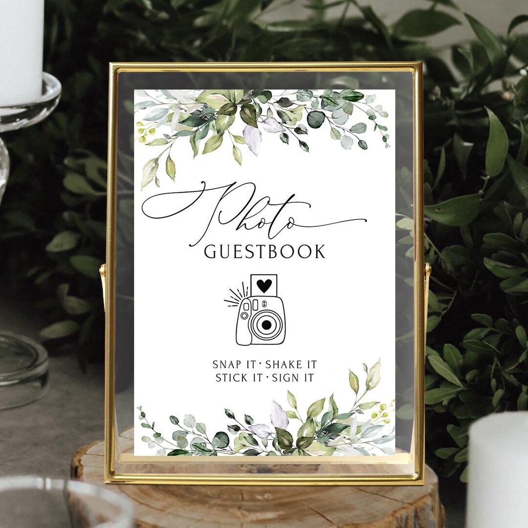 Photo Guestbook Sign, Greenery Polaroid Wedding Sign, Eucalyptus