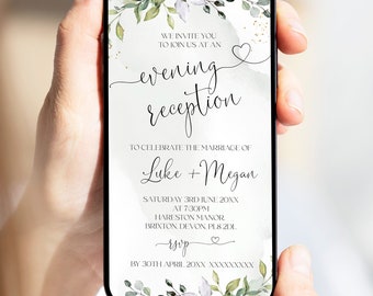 Green Evening Reception Digital Invitation Template | Eucalyptus Wedding Electronic Invite | Editable Wedding Online E- invite | HEART