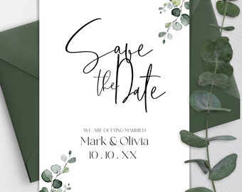 Minimalist Save the Date | Sage Green Save the Date | Eucalyptus Printable Save our Date Card | Editable Template | Greenery | Eva