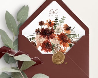 Autumn Floral Envelope Liner Template: Terracotta Wedding (Printable)
