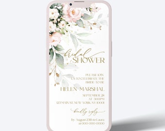 Blush Pink Floral Bridal Shower Electronic Invitation (Digital Invite) ROSIE LE350