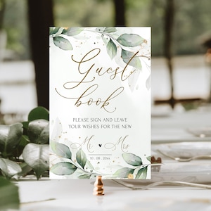 Wedding Guest Book Sign Template, Printable Eucalyptus  guestbook Sign Download, Editable Greenery Guest book Sign | GRACE | LE220