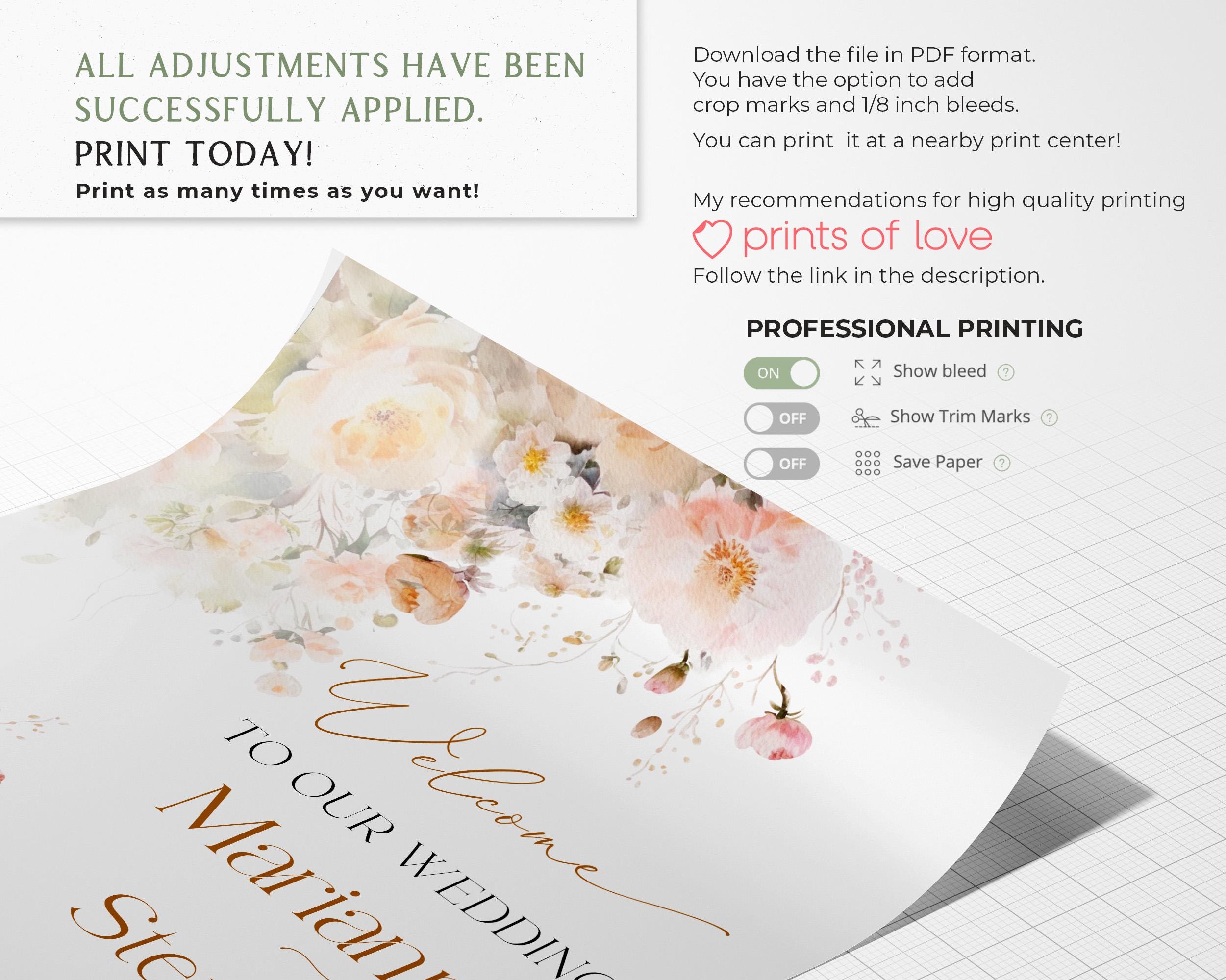 Personalisiertes Hochzeitsschild Blush Peach Blumen