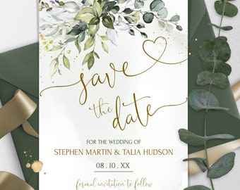 Eucalyptus Save the Date With Heart | Greenery Printable Save the Date Card | Green Eucalyptus Editable Save The Date | Digital Diy | HEART