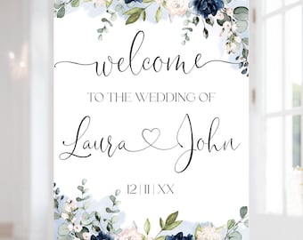 BLUE Welcome Signage Template, Printable Wedding Welcome Poster, Editable Navy Blue Custome Welcome Board, Wedding Welcome Sign | OTTO