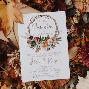 Pumpkin Baby Shower Invitation Template, Printable Fall Baby Shower Invite, Editable Autumn Baby Shower Invitaion