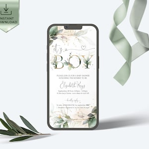 Eucalyptus Baby Shower Electronic Invitation | Greenery Gold Boys Baby Shower Invite | Eucalyptus Baby Shower Invite | Digital | ROYALTY