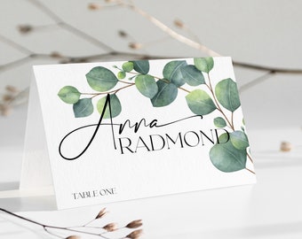 Groene bruiloft plaatskaart sjabloon Eucalyptus afdrukbare bruiloft tafelkaart Salie groene afdrukbare naamkaartjes | Avery-kaart | Zitplaatskaart | CHLOE