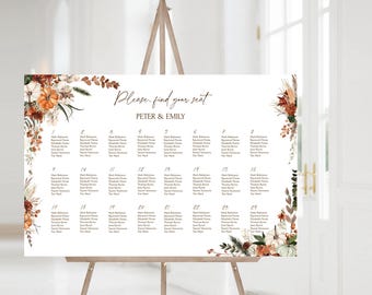 Fall Wedding Seating Chart Template: Editable Pumpkin & Burn Orange Decor