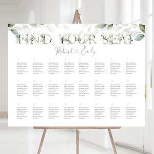 Salie eucalyptus zitplaatsen grafieksjabloon, afdrukbare groen welkom bewegwijzering, boho goud bewerkbare bruiloft zitplaatsen poster, DIY ROYALTY LE410