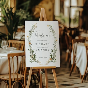 Hochzeit Willkommen Schild Wildblumen Vorlage Rustikales druckbares Poster, Willkommenstafel Bearbeitbar