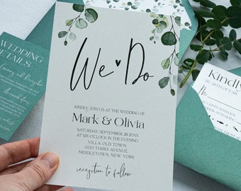 Minimalistische huwelijksuitnodiging | Groen huwelijksuitnodiging met envelop | Eucalyptus bruiloft uitnodiging | Groene bruiloft uitnodiging