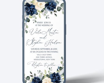 Navy Floral Wedding Invitation Template (Digital)