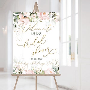 Blush Pink Bridal Shower Welcome Sign Template, Editable Pink Flower Bridal Shower Welcome Sign Printable Bridal Welcome Poster ROSIE LE350